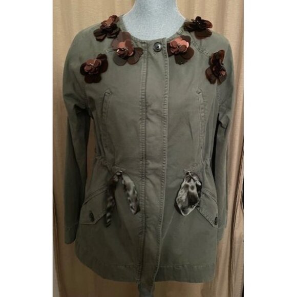 BANANA REPUBLIC Green Classic Cotton Utility Jacket with floral embellishments - Picture 1 of 7